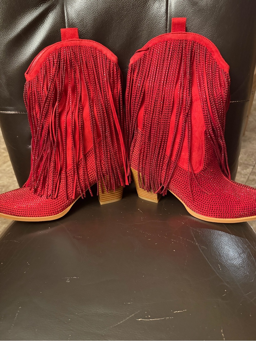 Red Fringe Western Booties for Women